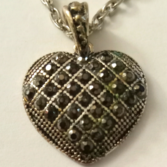 925 Art Deco Sterling Silver Marcasite Heart Pendant Necklace 22